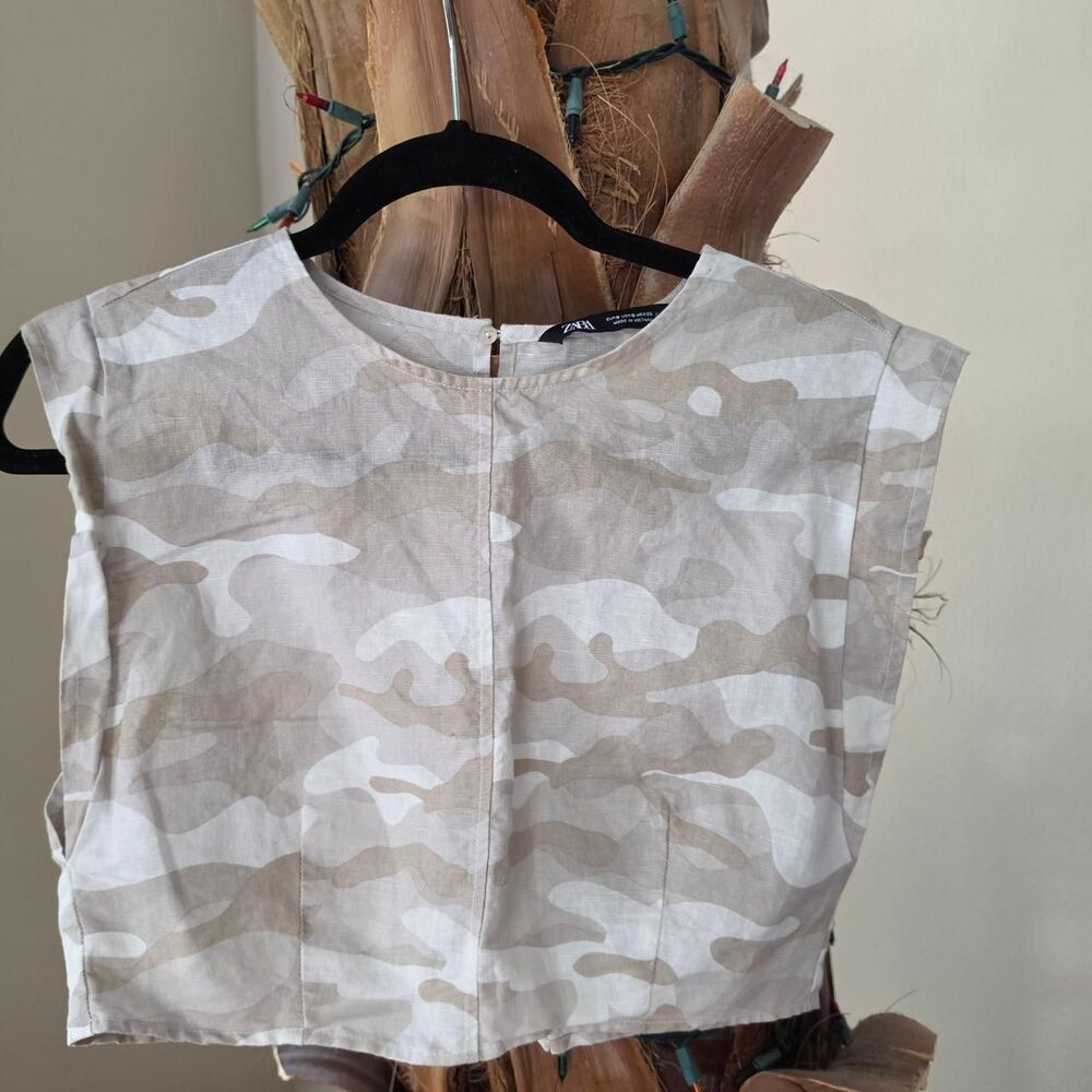 Zara Cream Camo Linen Blend Co-ord Set - Picture 4 of 8